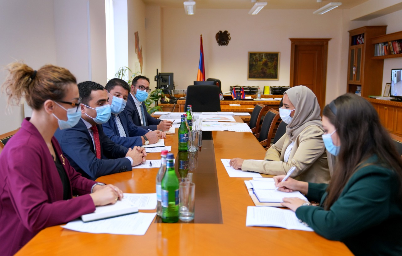 H.E. Ms. Ahlam AlSalami, Chargé d'Affaires of the UAE Embassy in Armenia met with Mr. Romanos Petrosyan, the Minister of Environment of the Republic of Armenia. During the meeting, the possibilities of cooperation in the field of environment were discussed, such as cooperation within the framework of 