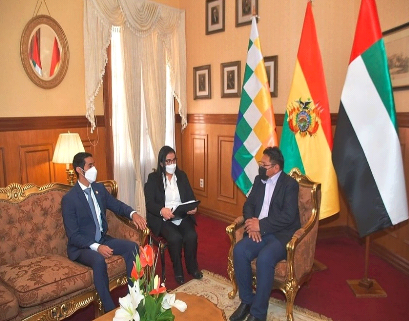 Meeting of H.E. Mohamed Alshamsi, UAE Ambassador to Peru with H.E. Erwin Fredy Mamani, Vice minister of Foreign Affairs of Bolivia.
