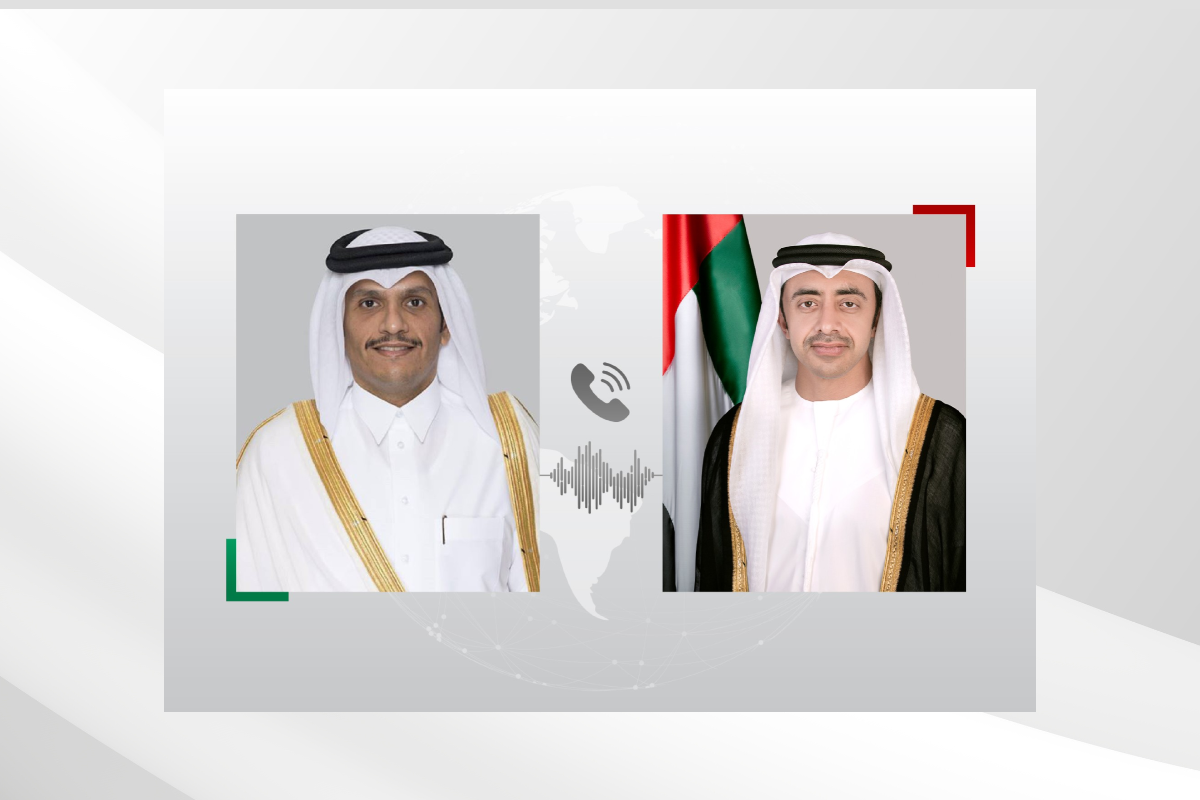 بحث سمو الشيخ عبدالله بن زايد آل نهيان نائب رئيس مجلس الوزراء وزير الخارجية خلال اتصال هاتفي اليوم مع معالي الشيخ محمد بن عبد الرحمن بن جاسم آل ثاني رئيس مجلس الوزراء وزير خارجية دولة قطر الشقيقة مجمل التطورات الإقليمية والأوضاع في الجمهورية العربية السورية الشقيقة.
