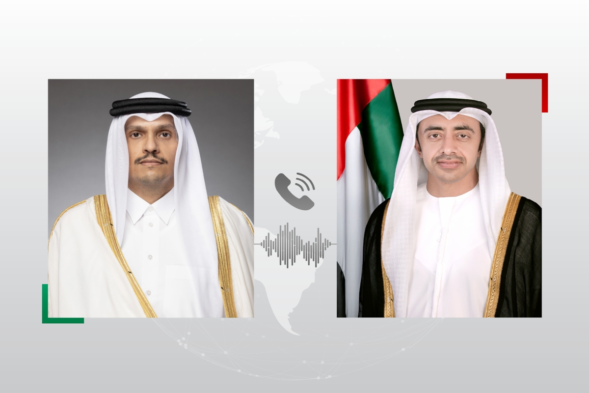 H.H. Sheikh Abdullah bin Zayed Al Nahyan, Deputy Prime Minister and Minister of Foreign Affairs, discussed regional developments and efforts to enhance security and stability during a phone call with Sheikh Mohammed bin Abdulrahman bin Jassim Al-Thani, Prime Minister and Minister of Foreign Affairs of the sisterly State of Qatar.