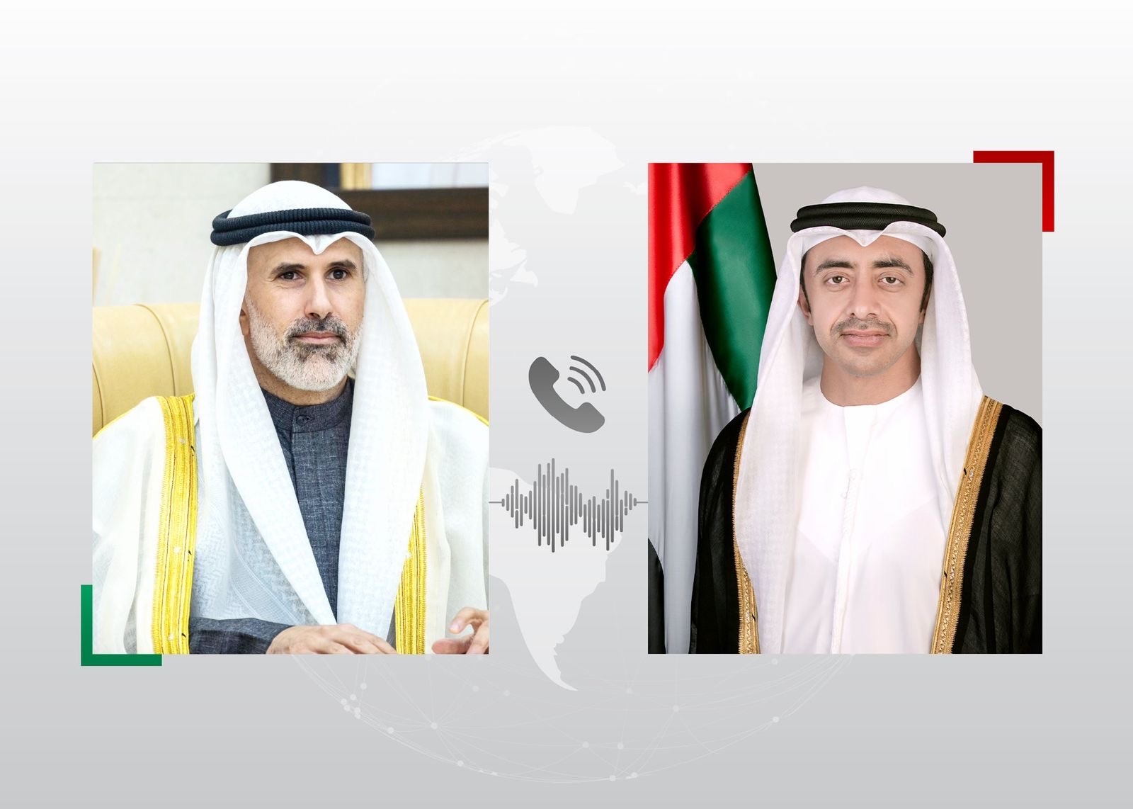 H.H. Sheikh Abdullah bin Zayed Al Nahyan, Deputy Prime Minister and Minister of Foreign Affairs, discussed overall regional developments and the situation in the Middle East during a phone call with Sheikh Jarrah Jaber Al-Ahmad Al-Sabah, Minister of Foreign Affairs of the sisterly State of Kuwait.