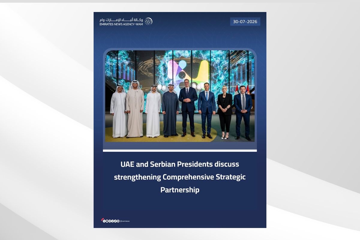 UAE President His Highness Sheikh Mohamed bin Zayed Al Nahyan and Serbian President His Excellency Aleksandar Vučić discussed bilateral cooperation, particularly in the fields of the economy, investment, trade, and renewable energy, as well as other priority sectors.