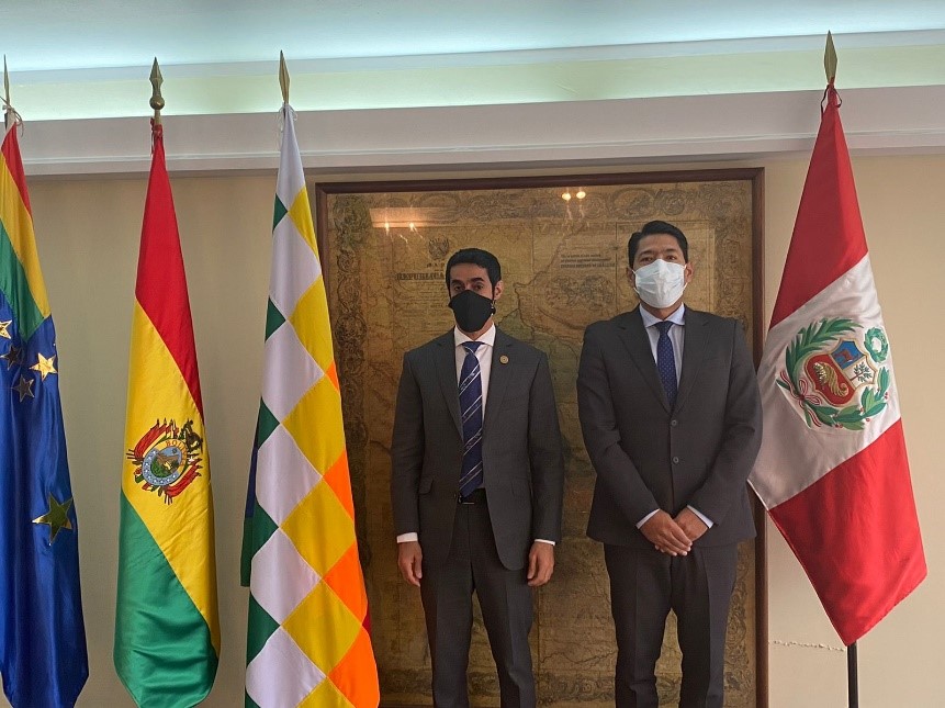 Meeting of H.E. Mohamed Abdulla Alshamsi, Ambassador of the United Arab Emirates to the Republic of Peru with H.E.  Carlos Aparicio Vedia, Ambassador of the Plurinational State of Bolivia to the Republic of Peru