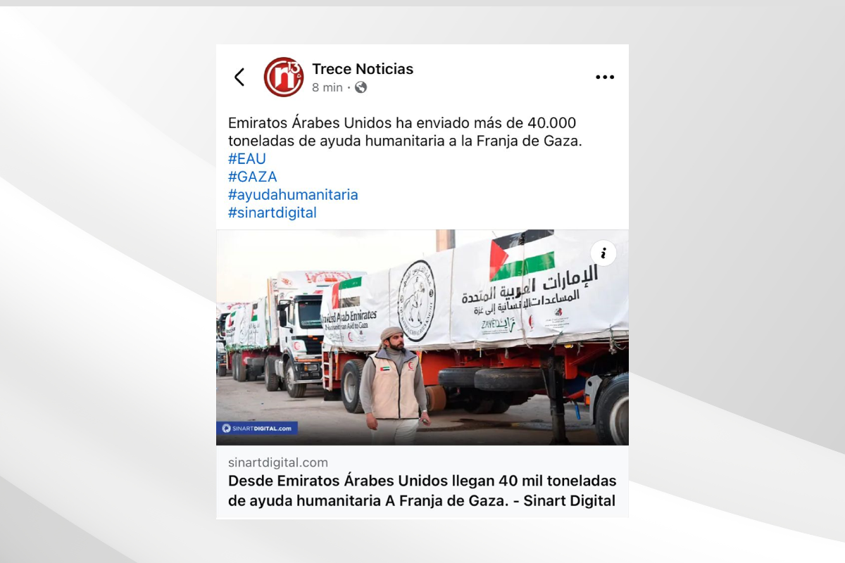 Desde Emiratos Árabes Unidos llegan 40 mil toneladas de ayuda humanitaria a la  Franja de Gaza.