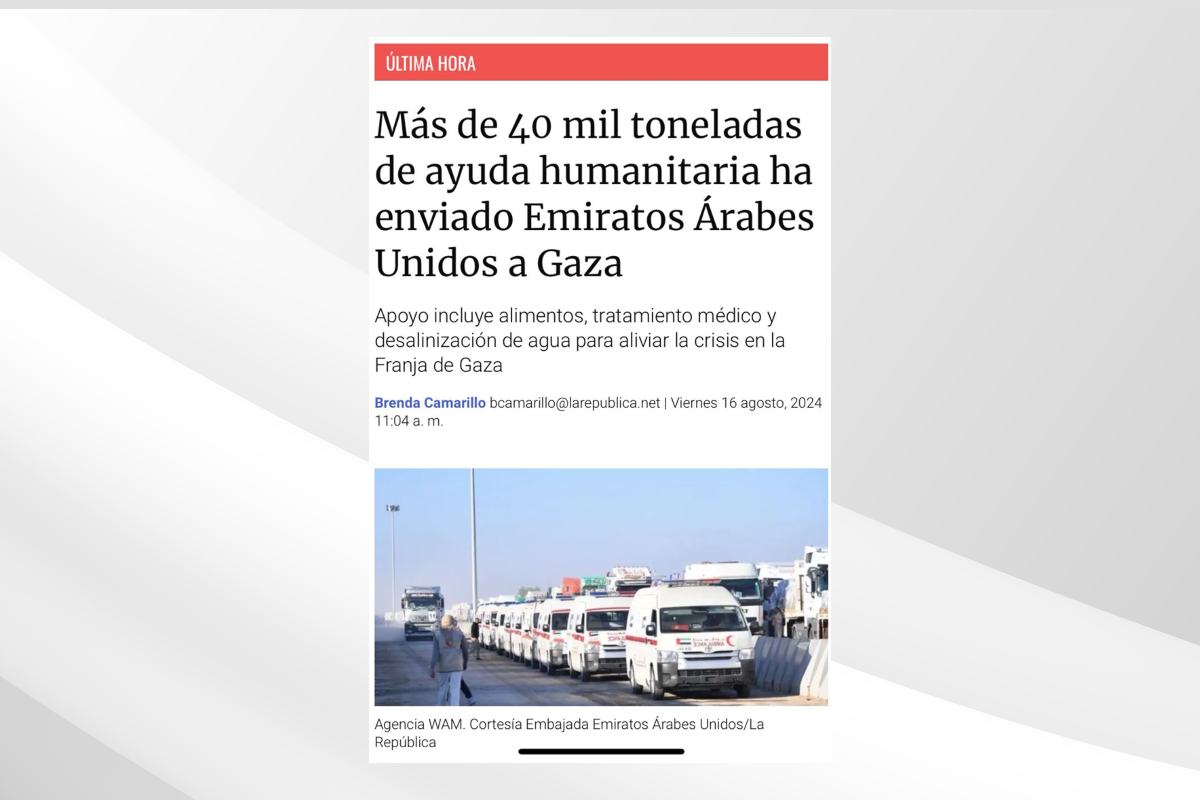 Apoyo incluye alimentos, tratamiento médico y desalinización de agua para aliviar la crisis en la Franja de Gaza Emiratos Árabes Unidos (EAU) ha intensificado su apoyo humanitario a la Franja de Gaza, enviando más de 40 mil toneladas de ayuda desde el inicio del conflicto en la región.