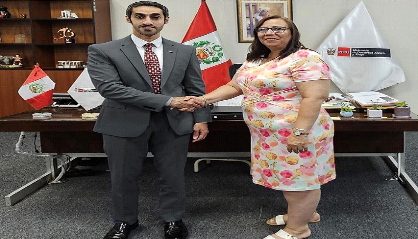 Meeting of H.E. Mohamed Alshamsi, UAE Ambassador to Peru, with H.E. Nelly Paredes, Minister of Agrarian Development and Irrigation.
