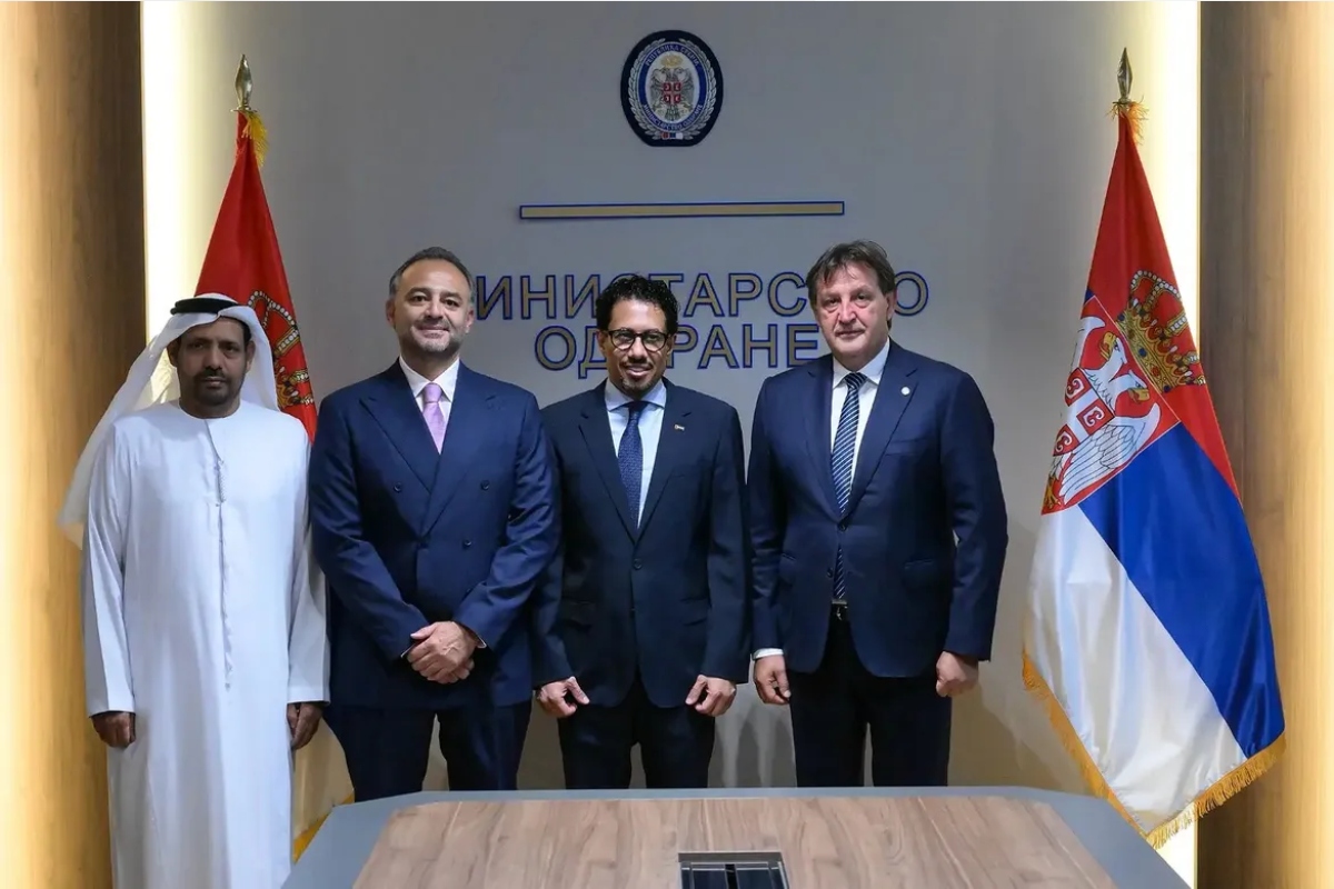 H.E. Ahmed Hatem Almenhali, Ambassador of the United Arab Emirates to the Republic of Serbia, met with H.E. Bratislav Gasic, Minister of Defence of the Republic of Serbia, in the presence of H.E. Hassan Halawi, Chief Executive Officer of Elite Agro Holding, and H.E. Mohamed Kalfoot Alkhawar, Chief Executive Officer of Al Rawafed.

