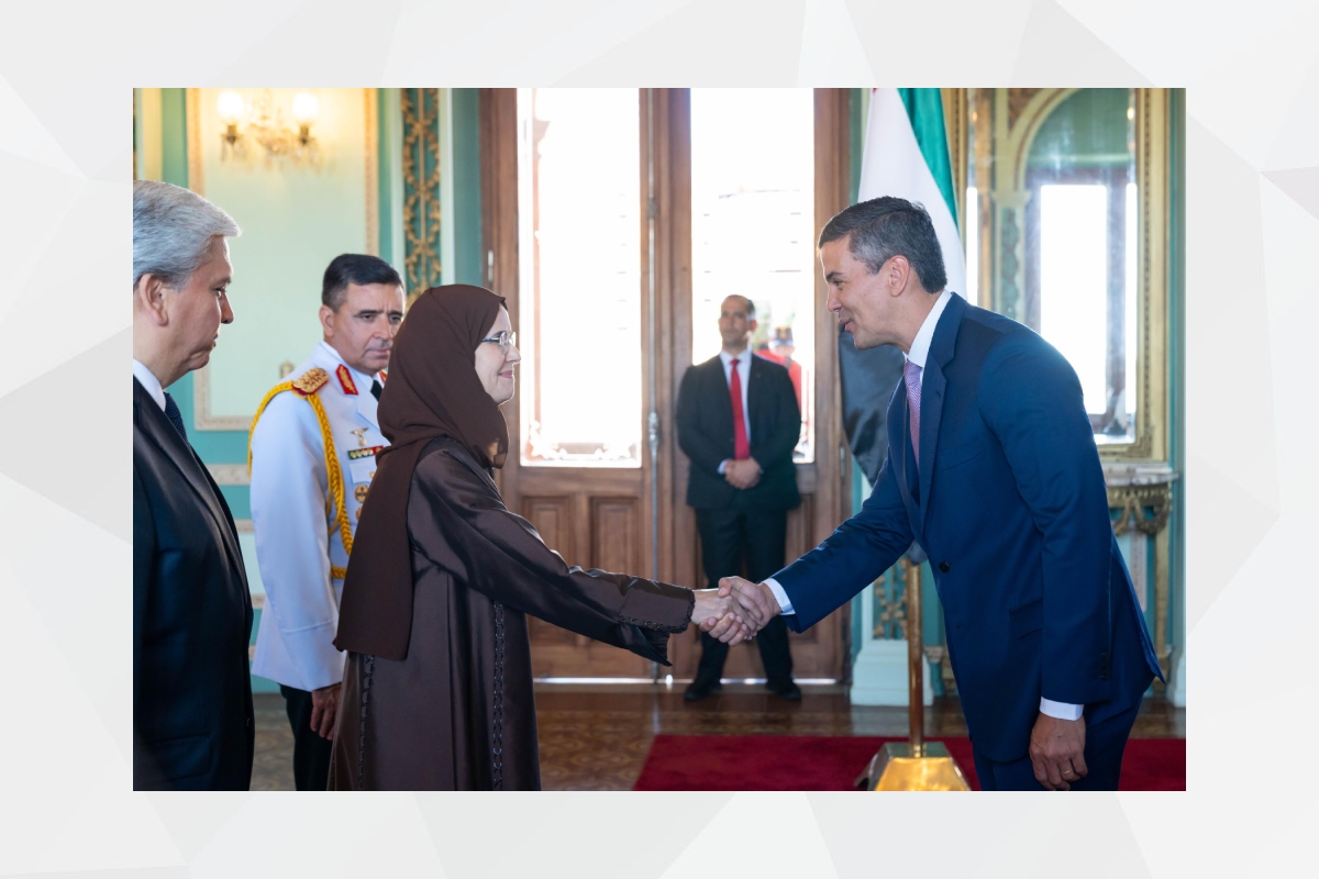 Her Excellency Dr. Al Saghira Wabran Alahbabi presented her credentials as Ambassador Extraordinary and Plenipotentiary of the UAE to the Republic of Paraguay to His Excellency Santiago Peña, President of the Republic of Paraguay, during an official reception ceremony held at the Presidential Palace in the capital, Asunción.