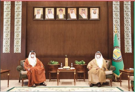 معالي الأمين العام لمجلس اتعاون لدول الخليج الدكتور نايف فلاح الحجرف يستقبل سعادة الشيخ نهيان بن سيف آل نهيان.