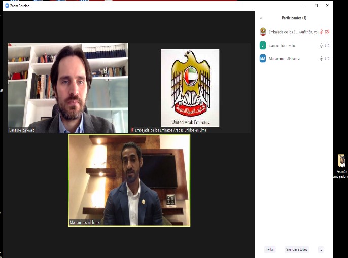 Virtual meeting of H.E. Ambassador Mohamed Alshamsi with Mr. Juan Arevalo Miroquesada, Journalistic Director of El Comercio. 