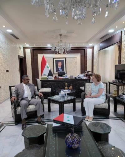 The Chargé d'Affairs of the State Embassy in Damascus, Abdul Hakeem Al-Nuaimi, visited the Ministry of Culture in the Syrian Arab Republic, where he met the Minister, Dr. Lubana Mushouh