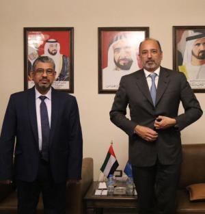 The Chargé d'Affairs of the State Embassy in Damascus, Mr. Abdul Hakeem Al-Nuaimi, received the UN Resident Coordinator and Humanitarian in the Syrian Arab Republic, Mr. Omran Riza.