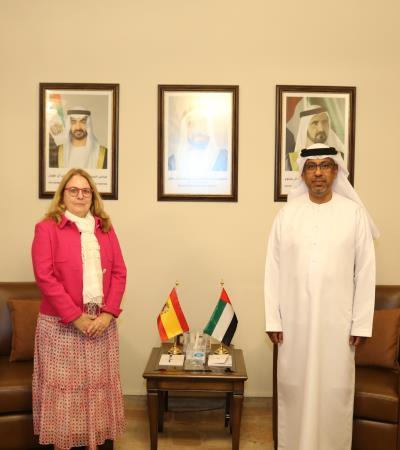 The Chargé d'Affaires of the State Embassy in Damascus, Mr. Abdul Hakeem Al-Nuaimi, received the Chargé d'Affairs of the Embassy of the Kingdom of Spain to the sisterly Syrian Arab Republic, Ms. Mariana Figueroa Sanchez