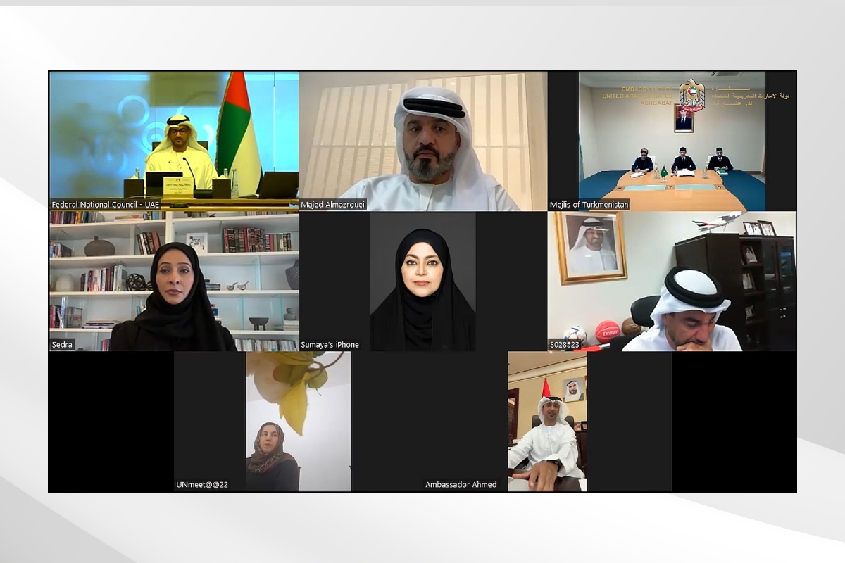 حضر سعادة احمد الهاملي سفير دولة الامارات لدى تركمانستان اجتماعا افتراضيا مع سعادة محمد الكشف عضو المجلس الوطني الاتحادي بالإمارات رئيس مجموعة الصداقة البرلمانية الإماراتية التركمانية وسعادة باتر بايلييف عضو مجلس تركمانستان رئيس مجموعة الصداقة البرلمانية التركمانية الاماراتية وأصحاب السعادة أعضاء مجموعة الصداقة من الجانبين وذلك بهدف تعزيز التعاون وتطوير العلاقات البرلمانية بين البلدين. 