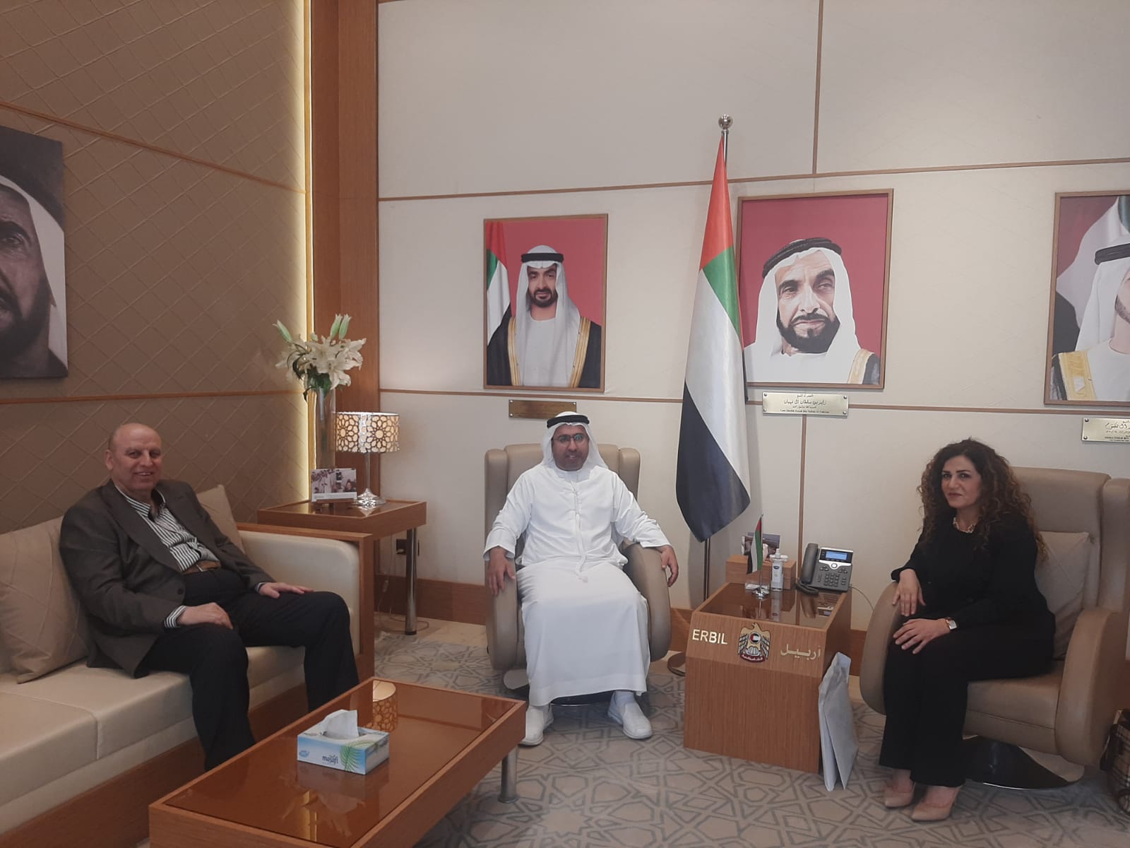 His Excellency Ahmed Al Dhaheri, Consul General of the UAE to the Kurdistan Region of Iraq, met His Excellency Bakhtiar Abdul Wahed Abdul Salam Barzani, a prominent businessman and president of Ava Company, in the Kurdistan Region of Iraq. During the meeting, His Excellency Bakhtiar Abdul Wahed Abdul Salam Barzani expressed his happiness with the extent of the development of relations between the UAE and the Kurdistan Region of Iraq, especially in the investment fields. He also conveyed his company's interest in cooperation with Emirati companies in areas of common interest.