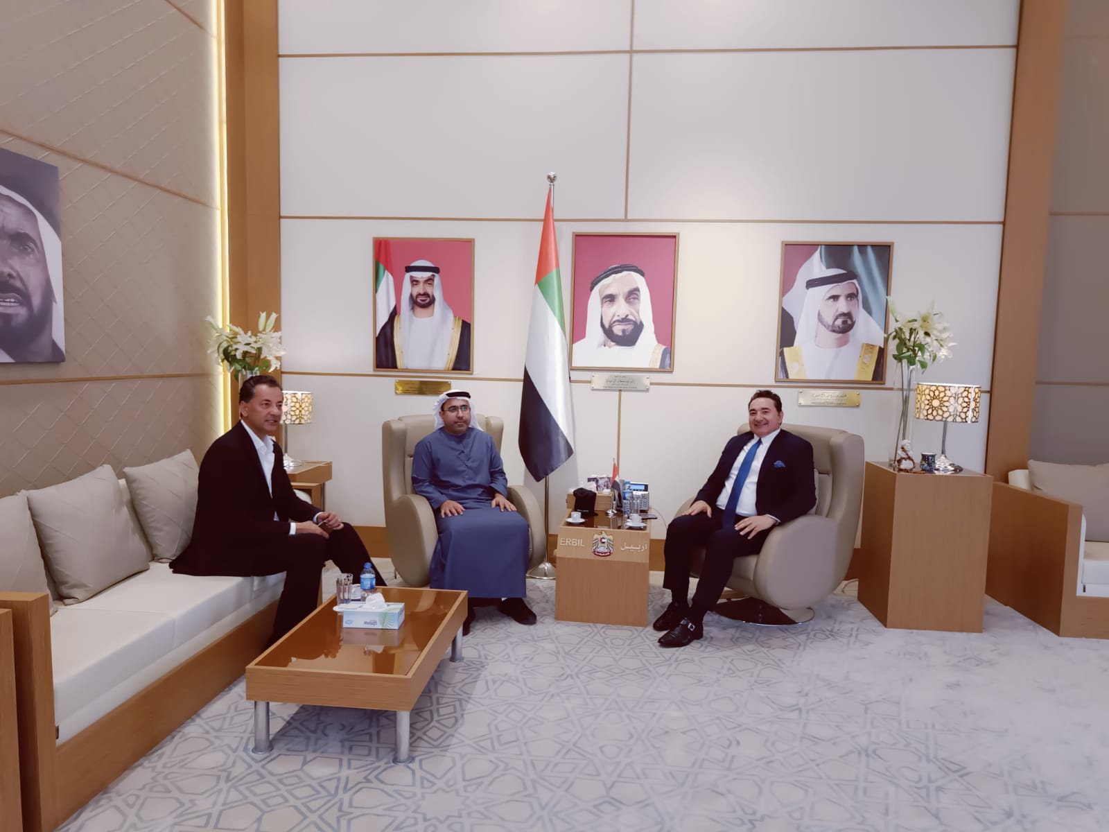 His Excellency Ahmed Al Dhaheri, Consul General of the UAE, met with businessman Raed Muhammad Mahdi, the regional director of the Emirati Barari Company for Natural Resources and Trade. During the meeting, they discussed the company's plans to work in the Kurdistan Region of Iraq, and cooperation and partnerships in a number of sectors, including food security.