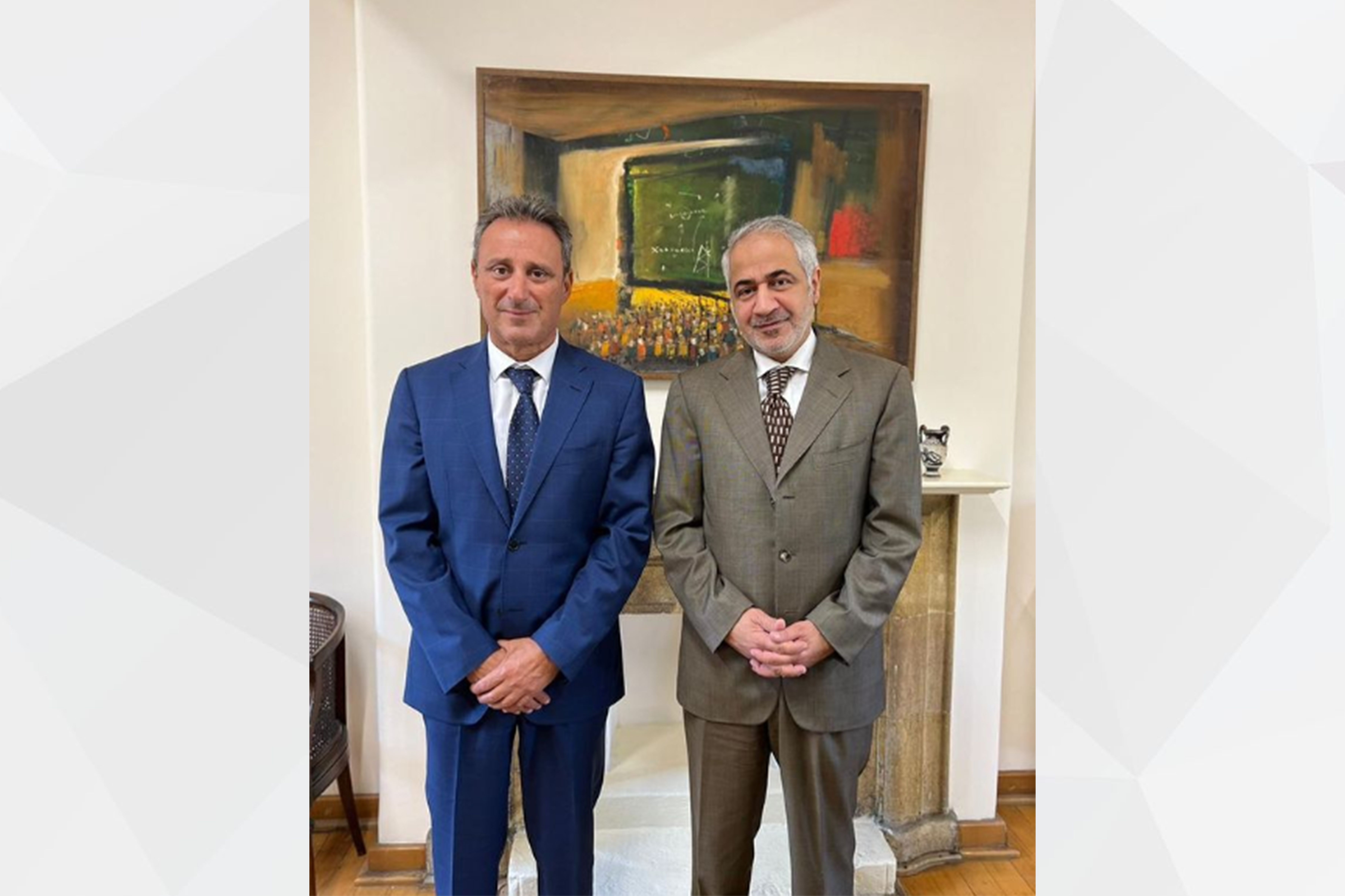 H.E. Mohammed Saif Al Shehhi, UAE Ambassador in Nicosia, had a courtesy meeting with H.E. Mr. Panayiotis Kyriacou, Director of Consular Affairs, Schengen and Crisis Management at the Ministry of Foreign Affairs of the Republic of Cyprus.