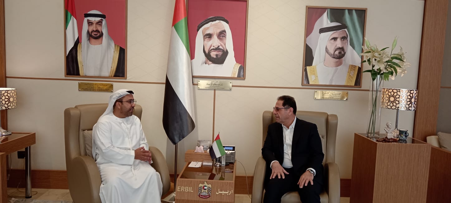 His Excellency Ahmed Al Dhaheri, Consul General of the United Arab Emirates in the Kurdistan Region of Iraq, met the businessman, Mr. Faisal Karim Khan Bradosti.