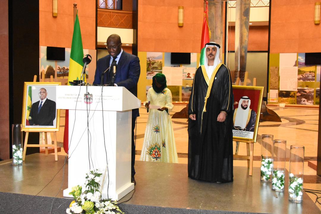 On the occasion of the celebration of the 48th National Day, the Chargé d'Affaires, Mr. Muhammad Ali bin Aylan, accompanied by the members of the mission, had organized an official reception at the Museum of African Civilizations in Dakar in presence of His Excellency Moukhtar Cisse Minister of Oil and Energy and Supreme Commander of the Armed Forces, His Excellency Sheikh Gueye and elite of official and diplomatic personalities .The Chargé d'Affaires reviewed in his speech the Progress of the UAE and its pioneering achievements