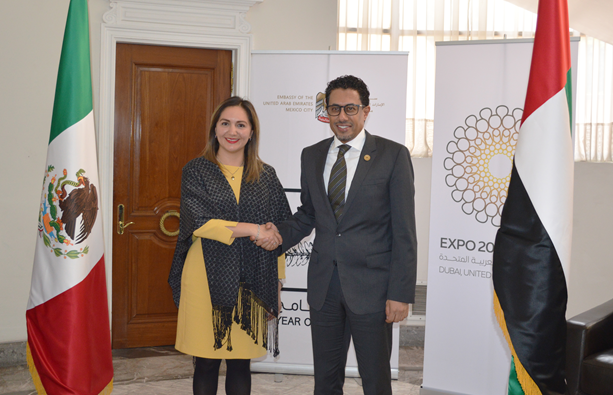 Reunión del Excmo. Ahmed Almenhali, Embajador de los Emiratos Árabes Unidos en México, con la Secretaria de Turismo del Estado de México, H. Evelyn Osornio Jiménez 