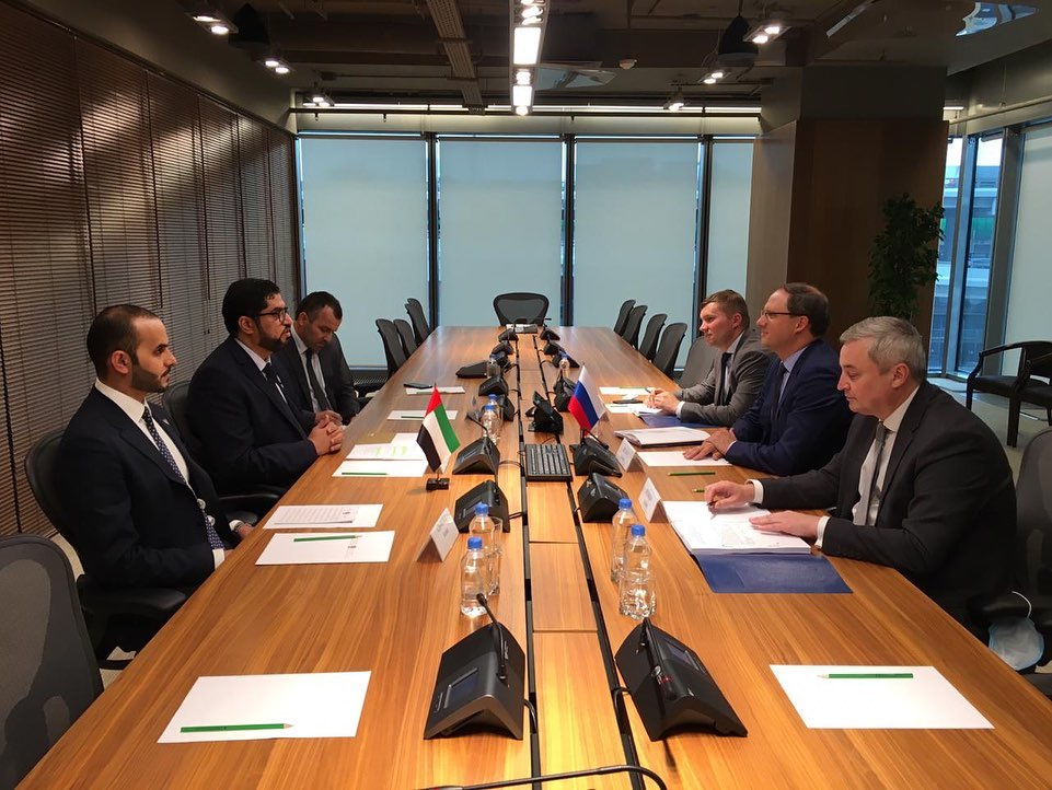 
His Excellency Dr. Muhammad Ahmad Al-Jaber, the UAE Ambassador to the Russian Federation, met His Excellency Dmitry Zverev, Minister of State, Deputy Minister of Transport of the Russian Federation, at the headquarters of the Russian Ministry of Transport.
