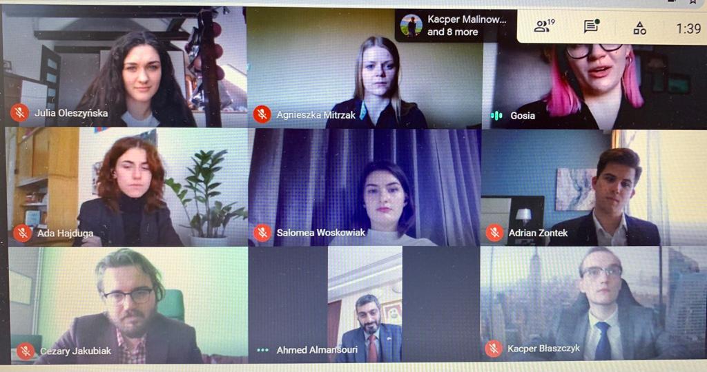 Mr. Ahmed Al-Mansouri, Chargé d'Affaires of the United Arab Emirates Embassy in the Republic of Poland met online a group of students from  Warsaw School of Economics as part of the 
