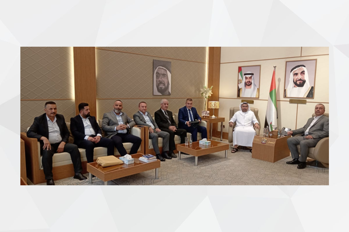 His Excellency Ahmed Al Dhaheri, Consul General of the UAE to the Kurdistan Region of Iraq, met with a delegation from the Contractors Union in Sulaymaniyah Governorate, headed by Mr. Aalan Karim, President of the Union, and with the membership of Messrs. Zain Abdullah, Lokman Babiker, Odir Abu Bakr Gharib, Lokman Ahmed Mahmoud, Aziz Muhammad Saleh, and Duraid Hussein. During the meeting, they discussed the prospects for cooperation between the Sulaymaniyah Governorate Contractors Union and the companies affiliated with the union with state companies.

