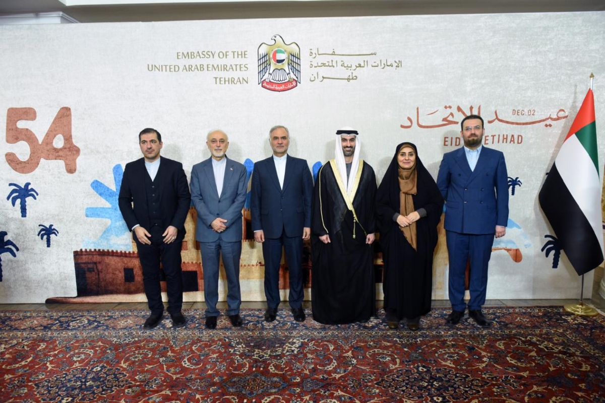 The UAE Embassy in Tehran organized an official ceremony to mark the 54th Eid Al Etihad, attended by senior Iranian officials and members of the diplomatic community. The event was graced by H.E. Farzaneh Sadegh, Minister of Roads and Urban Development of the Islamic Republic of Iran.
