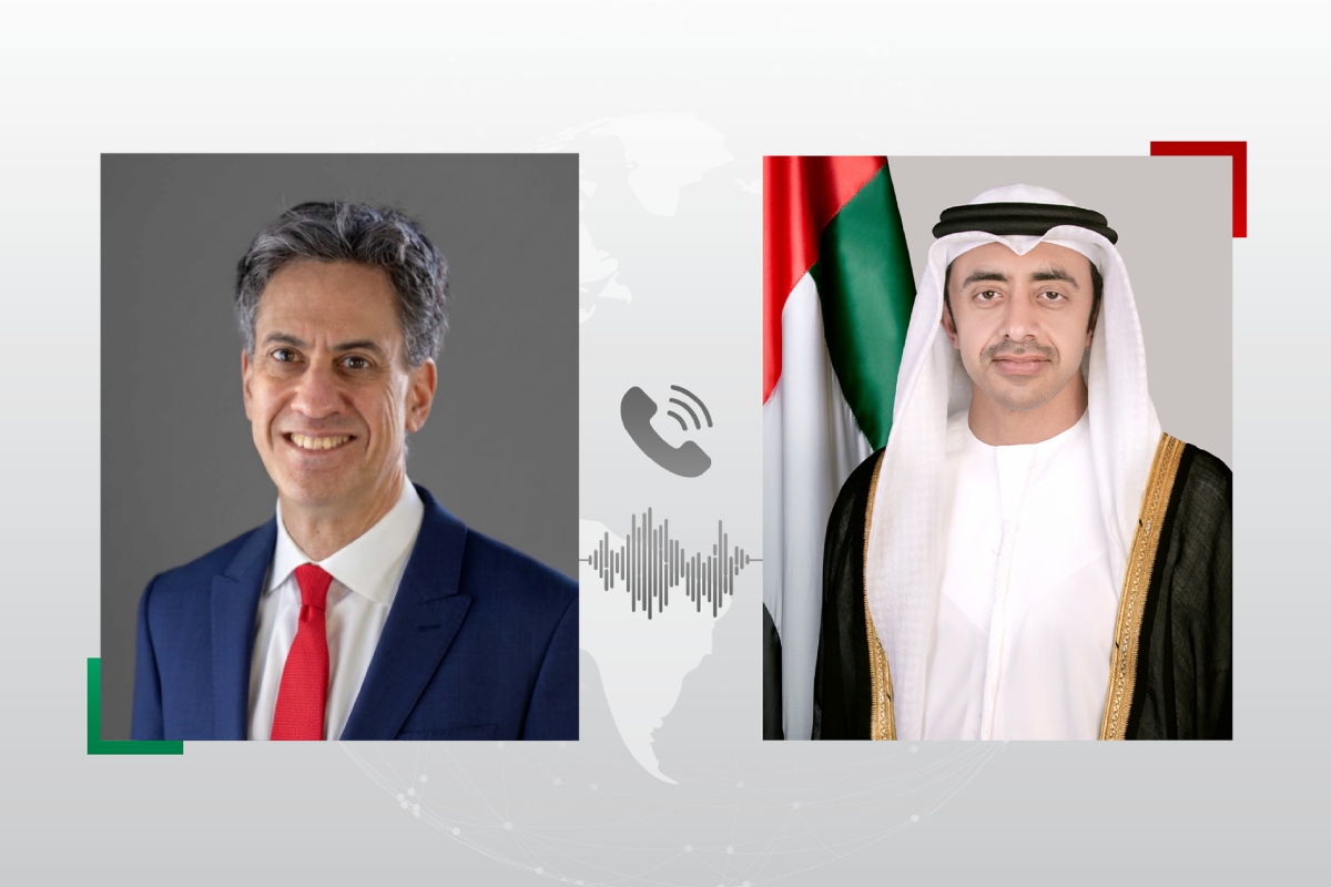 H.H. Sheikh Abdullah bin Zayed Al Nahyan, Deputy Prime Minister and Minister of Foreign Affairs, has discussed regional developments and the situation in the Middle East during a phone call with Ed Miliband, the United Kingdom's Secretary of State for Foreign, Commonwealth and Development Affairs.
