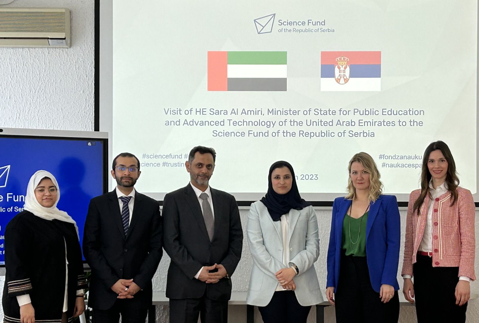 H.E. Sarah bint Yousef Al Amiri, UAE Minister of State for Public Education and Advanced Technology, spoke to Milica Djuric, Director of the Science Fund of the Republic of Serbia, about the processes of funding programs development in the field of research, including the knowledge exchange cooperation.