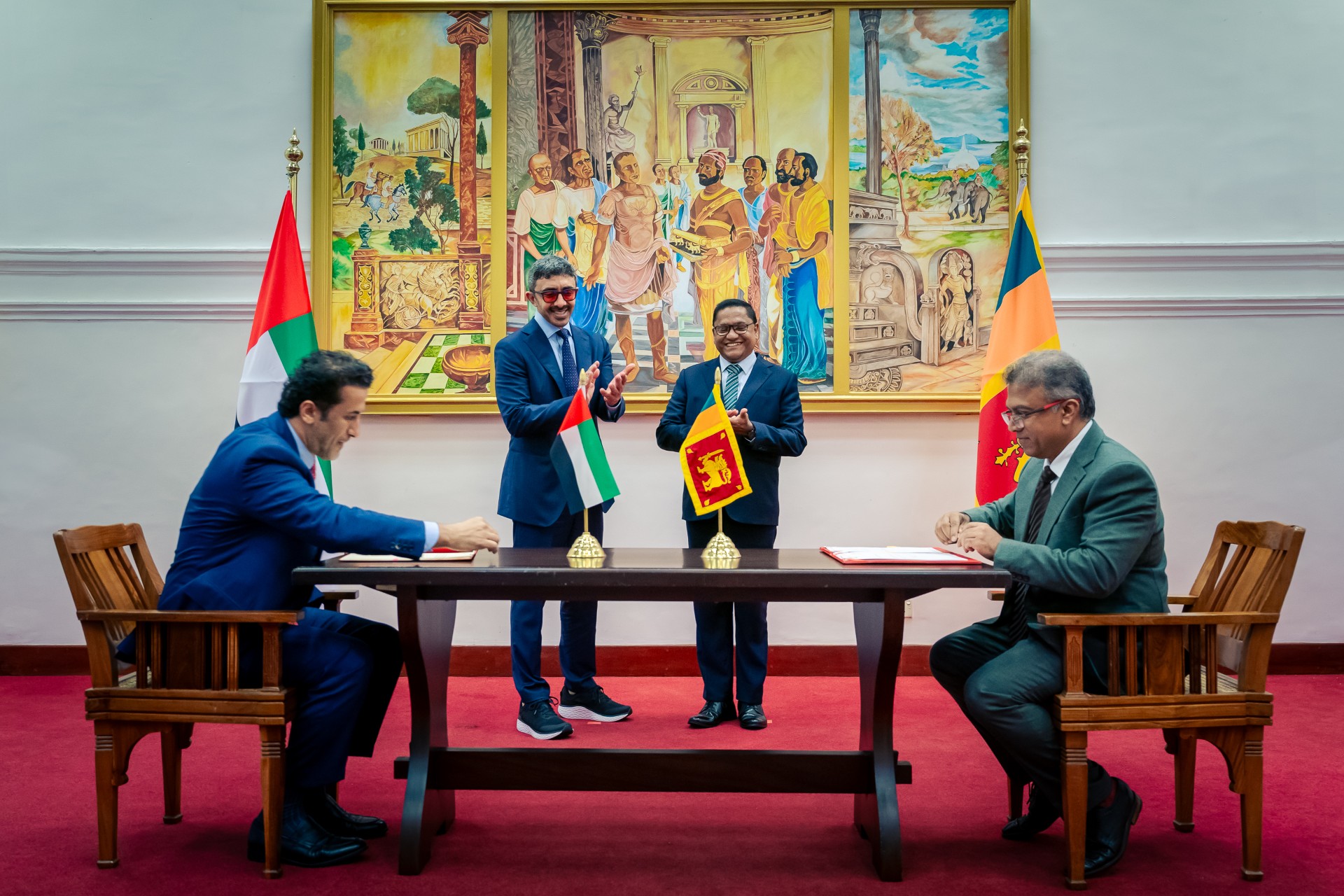 H.H. Sheikh Abdullah Bin Zayed Al Nahyan, Deputy Prime Minister and Minister of Foreign Affairs, met today with Vijitha Herath, Minister of Foreign Affairs, Foreign Employment and Tourism of the Democratic Socialist Republic of Sri Lanka, during his working visit to Colombo.