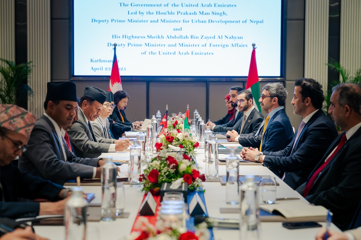 H.H. Sheikh Abdullah bin Zayed Al Nahyan, Deputy Prime Minister and Minister of Foreign Affairs, met with Nepal's Deputy Prime Minister and Minister for Urban Development Prakash Man Singh.