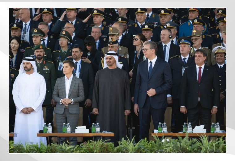 UAE President His Highness Sheikh Mohamed bin Zayed Al Nahyan and His Excellency Aleksandar Vučić, President of the Republic of Serbia, today attended a military parade held as part of celebrations marking the Day of Serbian Unity, Freedom and the National Flag. The event took place during His Highness’ working visit to Serbia.