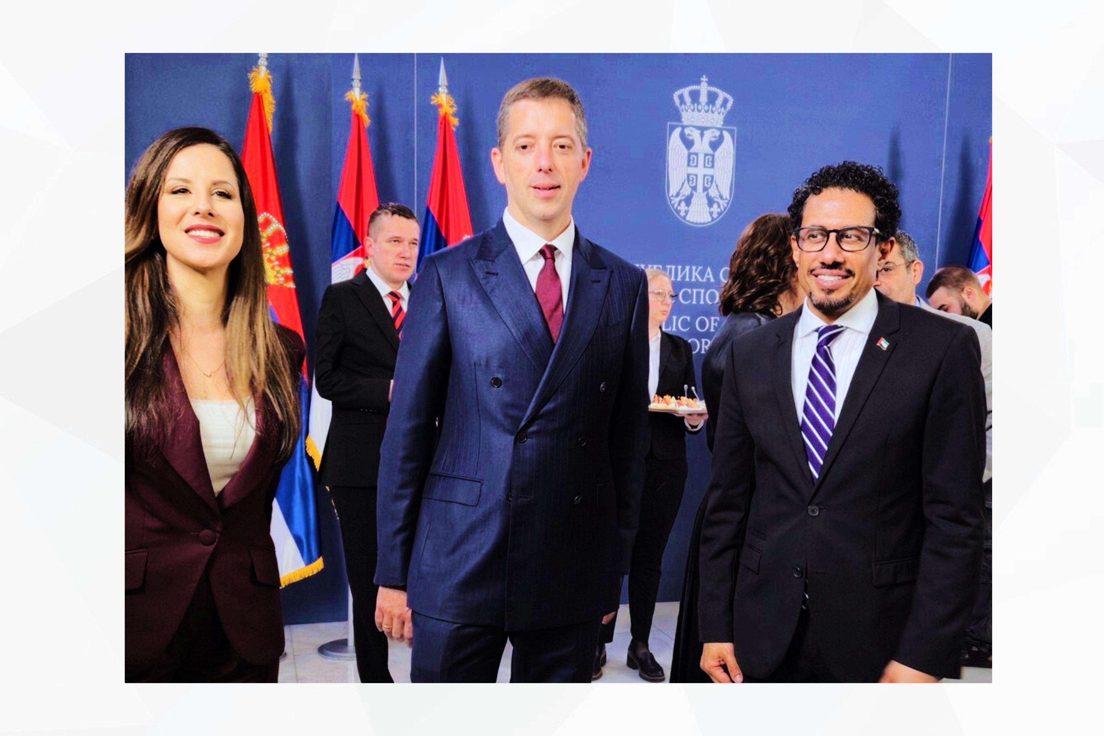 H.E. Ahmed Hatem Almenhali, Ambassador of the United Arab Emirates in Belgrade, participated in the ceremony marking “Diplomacy Day” in the Republic of Serbia, held at the Ministry of Foreign Affairs headquarters.
Ambassador Almenhali extended his congratulations on this occasion, wishing the Republic of Serbia continued progress and prosperity.