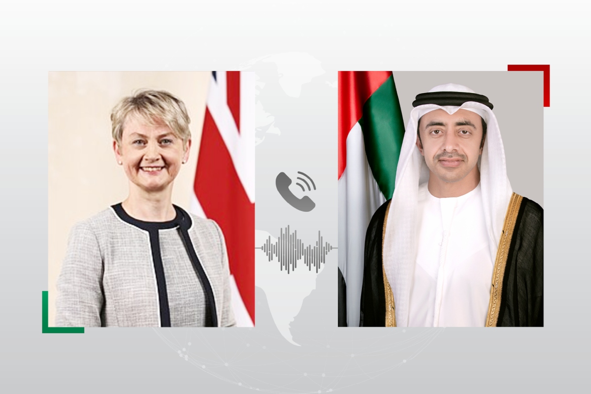 H.H. Sheikh Abdullah bin Zayed Al Nahyan, Deputy Prime Minister and Minister of Foreign Affairs, received a telephone call from Yvette Cooper, the United Kingdom’s Secretary of State for Foreign, Commonwealth and Development Affairs.
