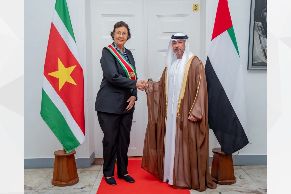 His Excellency Sharif Essa Al Suwaidi, Ambassador of the United Arab Emirates to the Federative Republic of Brazil, presented his credentials to Her Excellency Dr. Jennifer Geerlings-Simons, President of the Republic of Suriname, as the UAE’s non-resident Ambassador Extraordinary and Plenipotentiary to the Republic of Suriname.