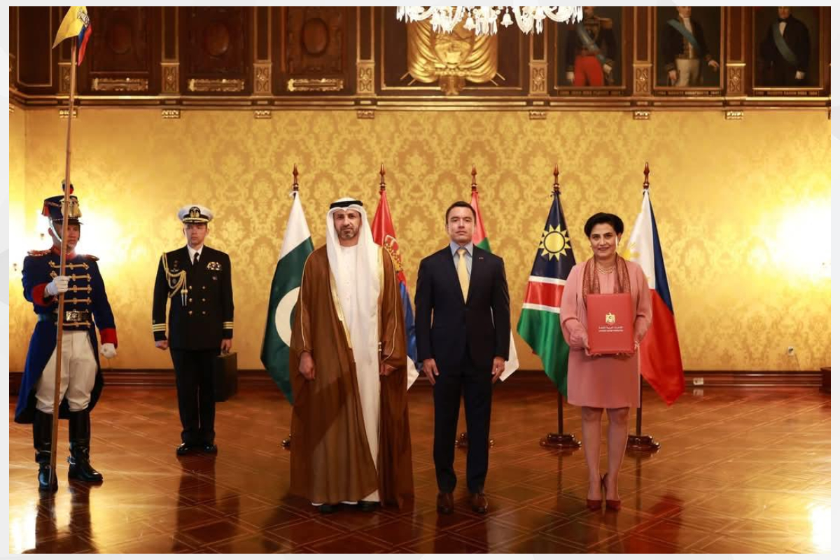 His Excellency Ibrahim Salem Al Alawi presented his credentials as Ambassador Extraordinary and Non-Resident Plenipotentiary of the UAE to the Republic of Ecuador to His Excellency Daniel Noboa, President of Ecuador, during a meeting held at Carondelet Palace in the capital, Quito.