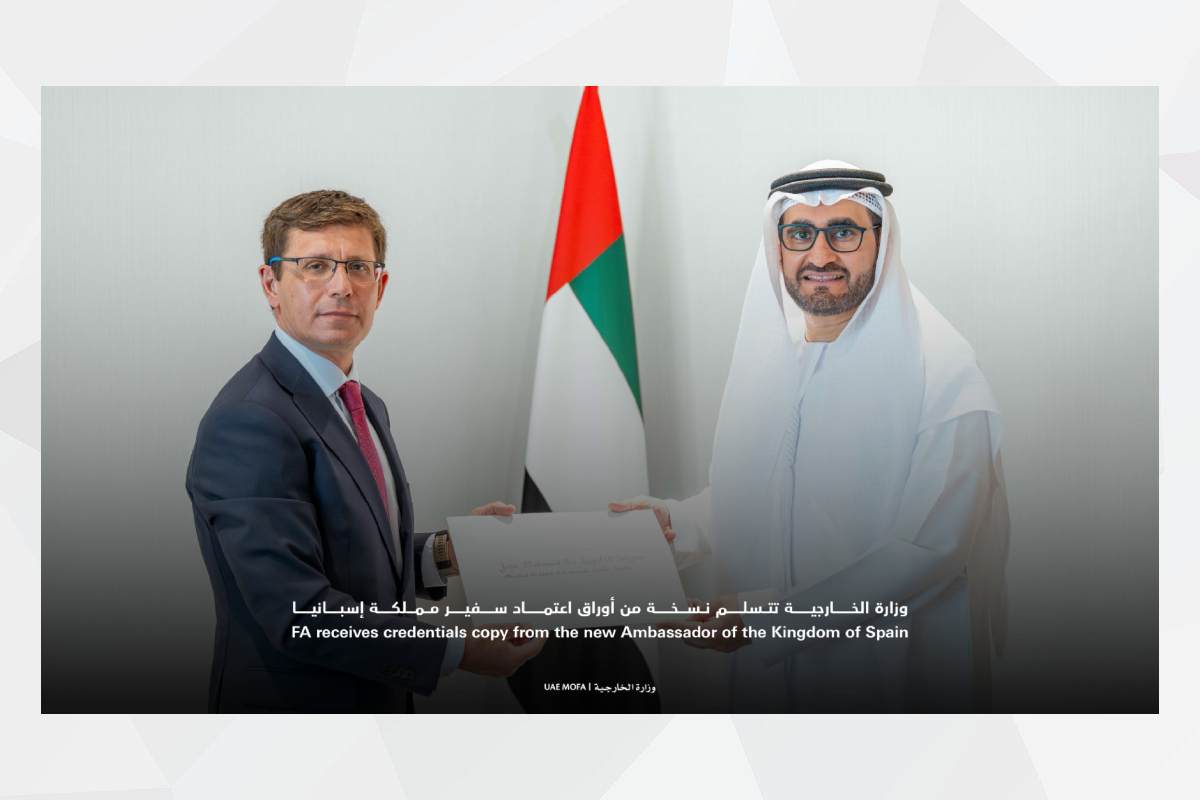 H.E. Omar Obaid Alhesan Alshamsi, Undersecretary of the Ministry of Foreign Affairs, received a copy of the credentials of H.E. Emilio Pin Godos, Ambassador of the Kingdom of Spain to the UAE.