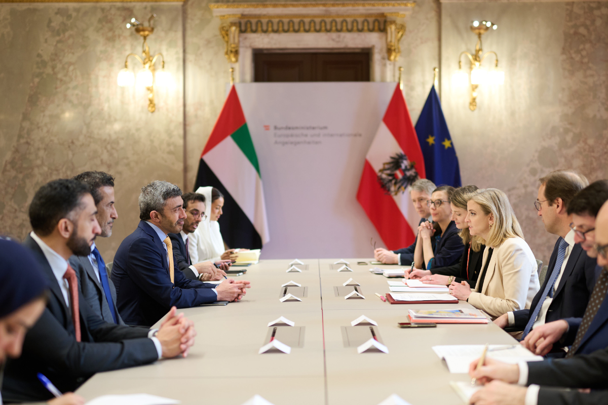 Abdullah bin Zayed meets Austria’s Federal Minister for European and International Affairs