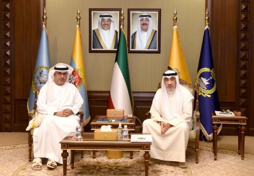 His Excellency Sheikh Fahd Youssef Saud Al-Sabah, the First Deputy Prime Minister, Minister of Defense, and Minister of Interior, received His Excellency Dr. Matar Hamed Al Neyadi, UAE Ambassador to kuwait and a government delegation headed by His Excellency Engineer Mohammed Jumaa Al Falasi, who is visiting Kuwait within the framework of cooperation, coordination, and exchange of expertise, in the presence of His Excellency the President of Civil Aviation Sheikh Eng. Hamoud Mubarak Al-Hamoud Al-Jaber Al-Sabah.

