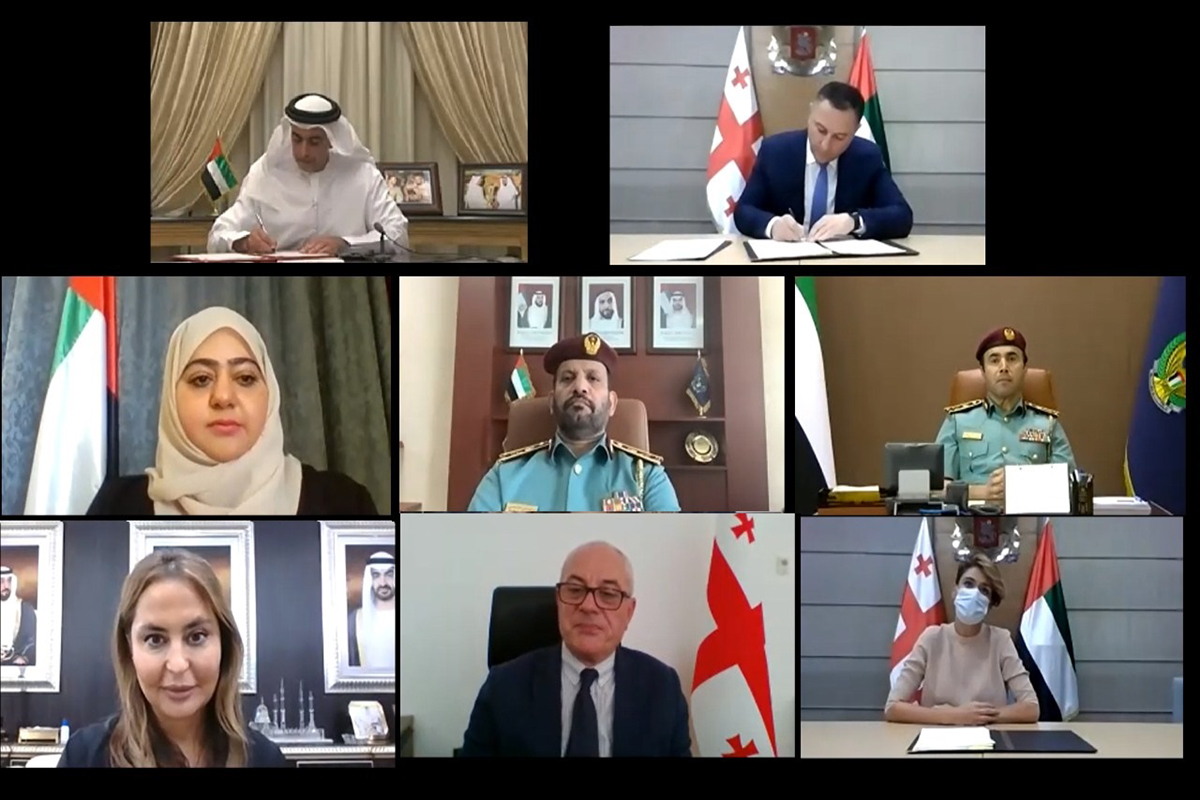 وقع الفريق سمو الشيخ سيف بن زايد آل نهيان نائب رئيس مجلس الوزراء وزير الداخلية اتفاقية مع معالي فاختانغ جوميلوري وزير الشؤون الداخلية في جمهورية جورجيا تتعلق بتعزيز التعاون في المجالات الأمنية ومكافحة الجريمة بين دولة الإمارات وجورجيا.