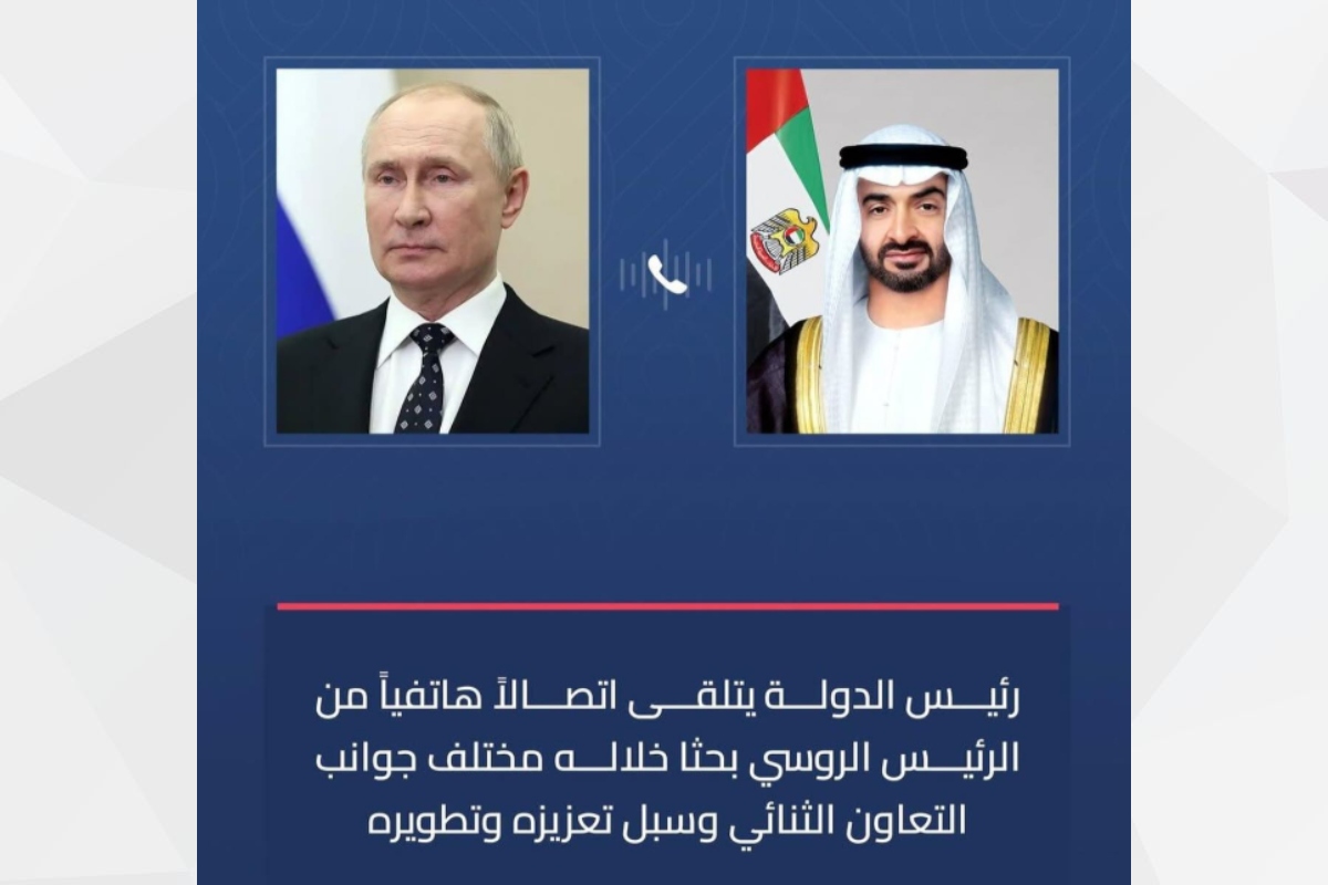 His Highness Sheikh Mohamed bin Zayed Al Nahyan, President of the UAE, received a phone call from His Excellency Vladimir Putin, President of the Russian Federation. During the call