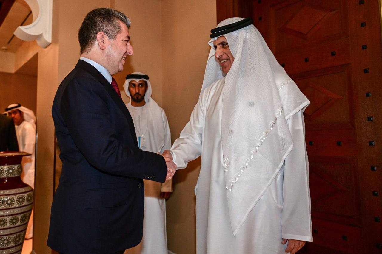 His Highness Sheikh Saud bin Saqr Al Qasimi, Ruler of the Emirate of Ras Al Khaimah, received Masrour Barzani, Prime Minister of the Kurdistan Region of Iraq, on the sidelines of the World Government Summit 2023.