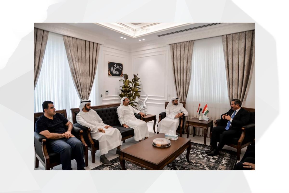 His Excellency Ahmed Al Dhaheri, Consul General of the UAE in the Kurdistan Region of Iraq, met with His Excellency Muhammad Shukri, Chairman of the Investment Authority. During the meeting, which was attended by a delegation from the Emirati AYNA Holding Group headed by His Excellency Abdullah bin Lahej,