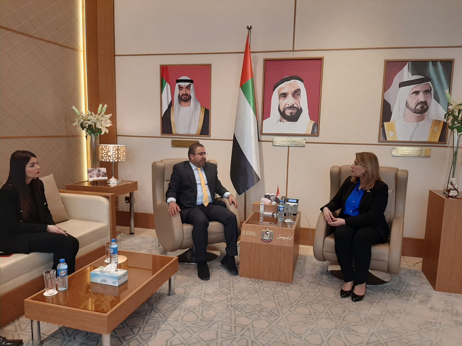 His Excellency Ahmed Al Dhaheri, Consul General of the UAE to the Kurdistan Region of Iraq, received Her Excellency Khanzad Ahmed, Secretary General of the Supreme Council for Women in the Kurdistan Region of Iraq. During the meeting, they discussed the distinguished relations between the UAE and the Republic of Iraq, especially the Kurdistan region, and paid attention to the field of women's empowerment.