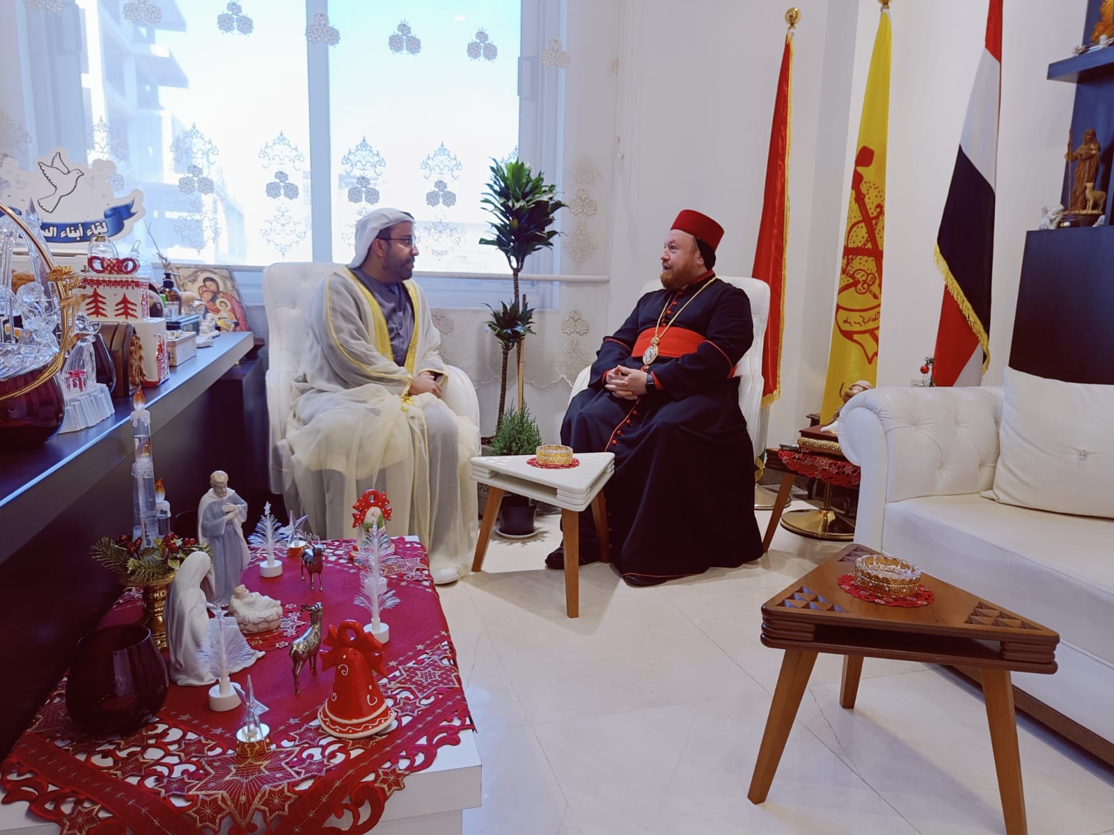 His Excellency Ahmed Al Dhaheri, Consul General of the UAE in the Kurdistan Region of Iraq, visited the Orthodox Church, during which he met His Excellency Archbishop Mar Nicodemus Daoud, Head of the Syriac Orthodox Diocese in Mosul, Kirkuk and the Kurdistan Region, offering congratulations on the occasion of Christmas.