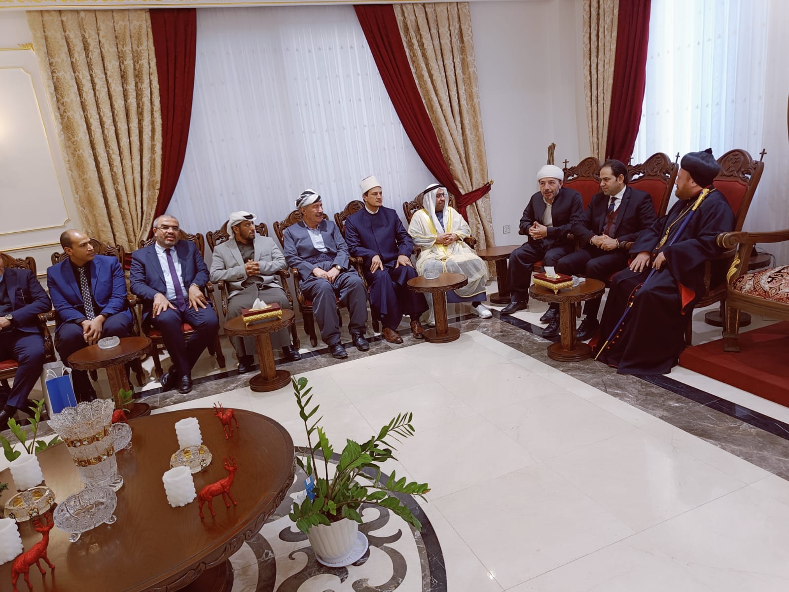 The delegation of the Council of Muslim Elders, headed by His Excellency Muhammad Abd al-Salam, Secretary-General of the Council, and in the presence of His Excellency Ahmed Al-Dhaheri, Consul General of the UAE in the Kurdistan Region of Iraq, visited the Umm Al-Nour Orthodox Church in Erbil, during which they met Bishop Mar Nicodemus Daoud, Head of the Syriac Orthodox Diocese in Mosul, Kirkuk and the Kurdistan Region, where they The two sides stressed the importance of enhancing joint cooperation in spreading the values of dialogue and tolerance and building bridges of human communication.