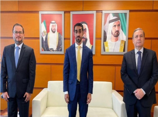 H.E. Mohamed Abdulla Alshamsi, Ambassador of the UAE to Peru, had a meeting with H.E. Erick Fisher, President of ADEX and H.E. Edgar Vasquez, Director of the Economics and Business Research Center at ADEX.