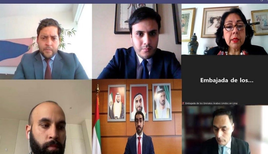 H.E. Mohamed Abdulla Alshamsi, Ambassador of the United Arab Emirates to the Republic of Peru held a virtual meeting with H.E. Ambassador Maria Cecilia Rozas, General Director for Multilateral and Global Afairs of the Peruvian Ministry of Foreign Affairs.