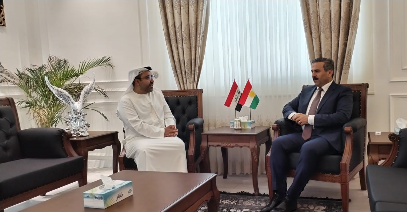 His Excellency Ahmed Ibrahim Saeed Al Dhaheri, Consul General of the UAE to the Kurdistan Region of Iraq, met with His Excellency Muhammad Shukri Muhammad Saeed, Chairman of the Investment Authority of the Kurdistan Regional Government of Iraq. The current contribution of Emirati companies to the investment sector in the region and the opportunities available to other companies to encourage them to enter the labor market in the region were discussed. His Excellency the Chairman of the Investment Authority conveyed the interest of the regional government to expand and develop economic relations and the direction to establish an Emirati Kurdistan Economic Council, for economic recovery.
